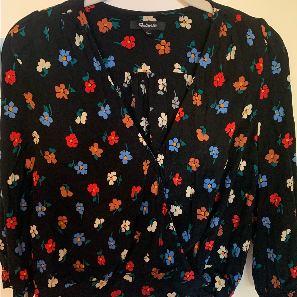 Madewell Wrap black with pressed flowers.